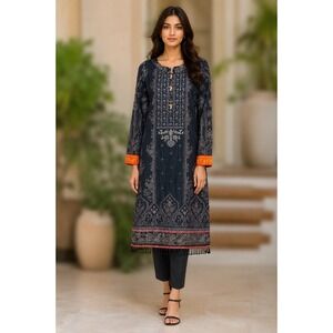 Maria B Pakistani Embroidered Tassel Kurta Dress Boho Festival  Artisan Size L